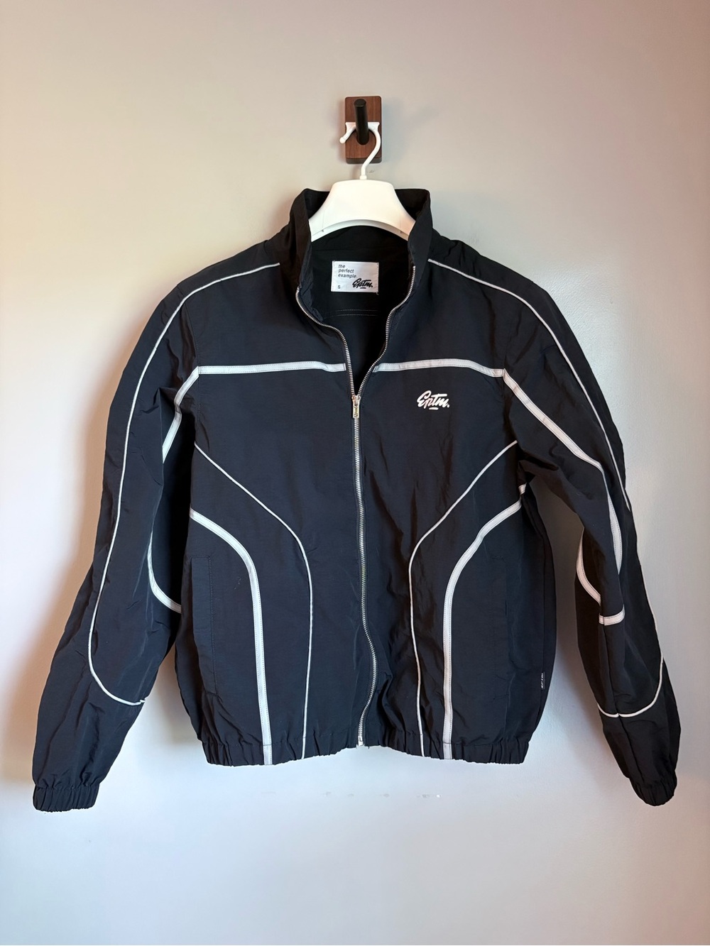 EPTM Black Reflective Piping Track Jacket Streetwear Full Zip Mens Small S